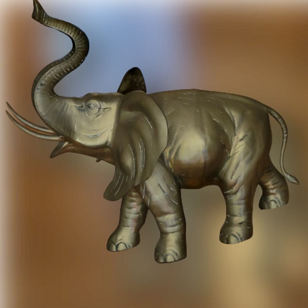 Vintage Brass Elephant Sculpture trunk up Enormous Very Large Heavy Weight 23lb